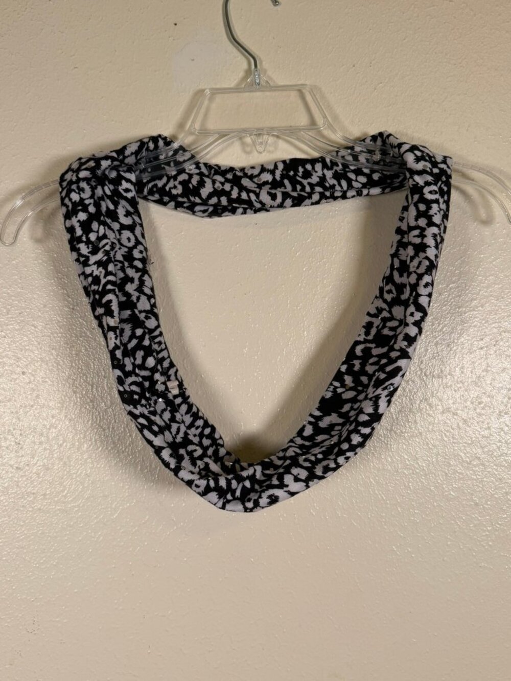 Black White Floral Infinity Scarf Lightweight Polyester Loop Scarf